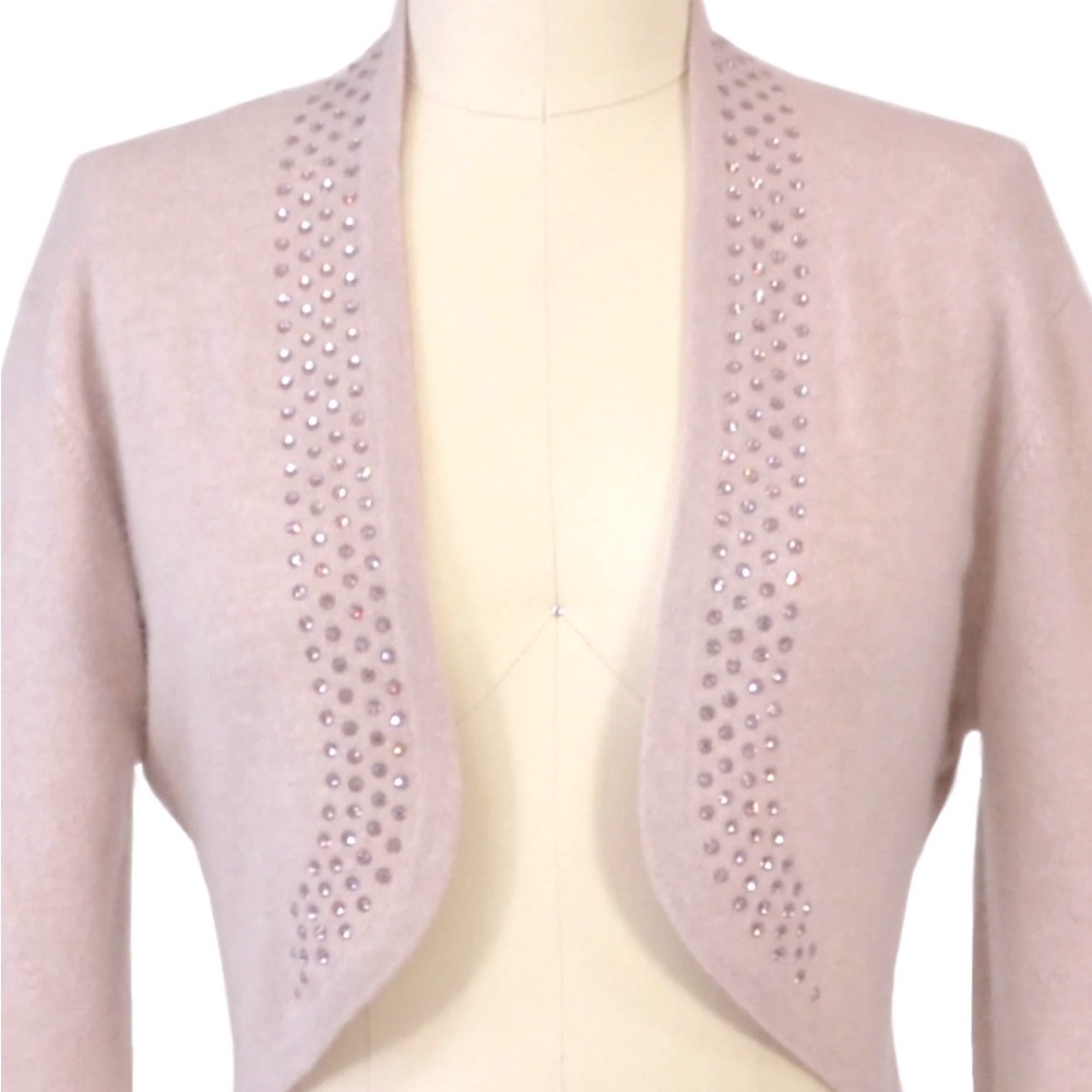 NWT 100% Cashmere Sweater Shrug w/ Swarovski Crystals by Aspen True blush pink